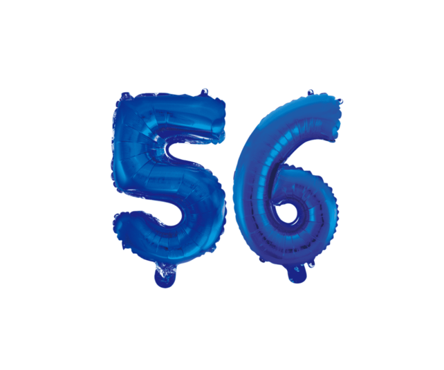 Folieballon 56 jaar blauw 41cm