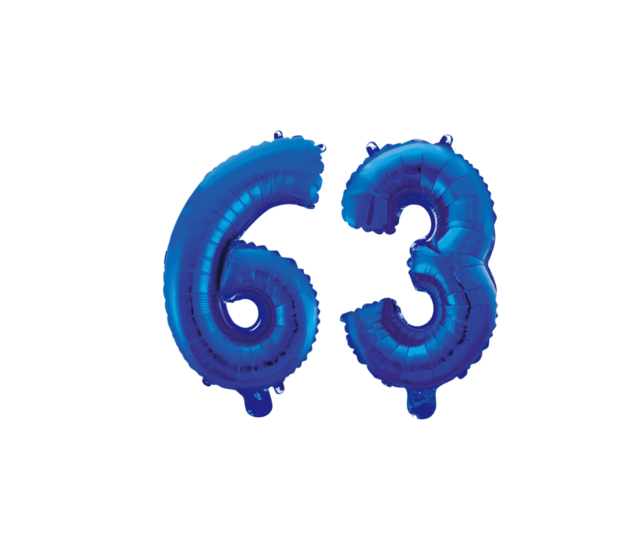 Folieballon 63 jaar blauw 41cm Folieballon 63 jaar blauw 41cm