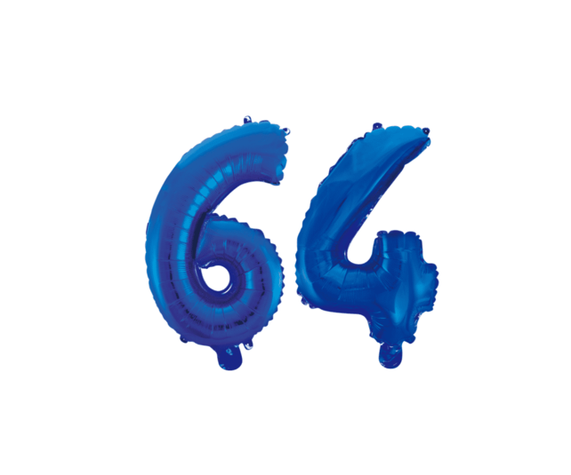 Folieballon 64 jaar blauw 41cm