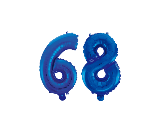 Folieballon 68 jaar blauw 41cm