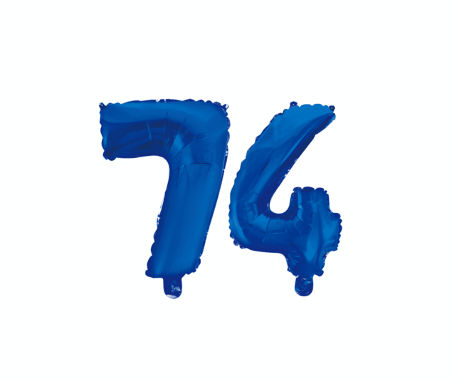 Folieballon 74 jaar blauw 41cm