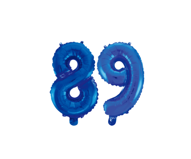 Folieballon 89 jaar blauw 41cm Folieballon 89 jaar blauw 41cm