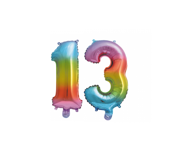 Folieballon 13 jaar Regenboog 41cm