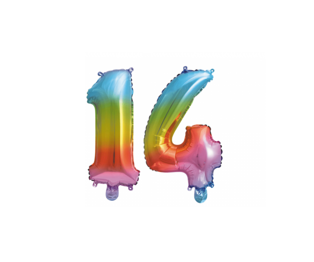 Folieballon 14 jaar Regenboog 41cm