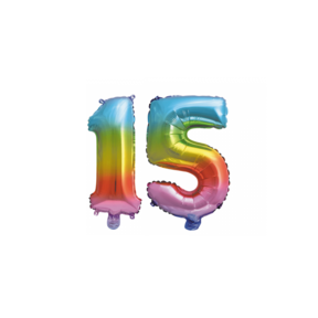 Folieballon 15 jaar Regenboog 41cm