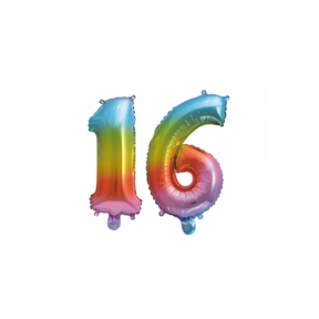Folieballon 16 jaar Regenboog 41cm