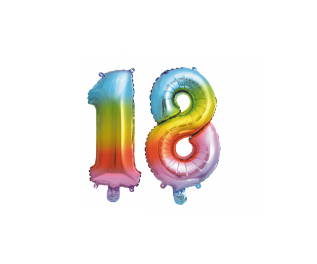 Folieballon 18 jaar Regenboog 41cm Folieballon 18 jaar Regenboog 41cm