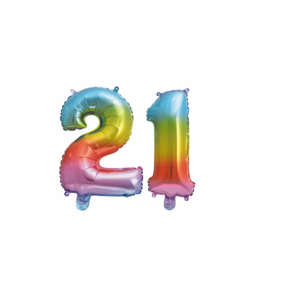 Folieballon 21 jaar Regenboog 41cm