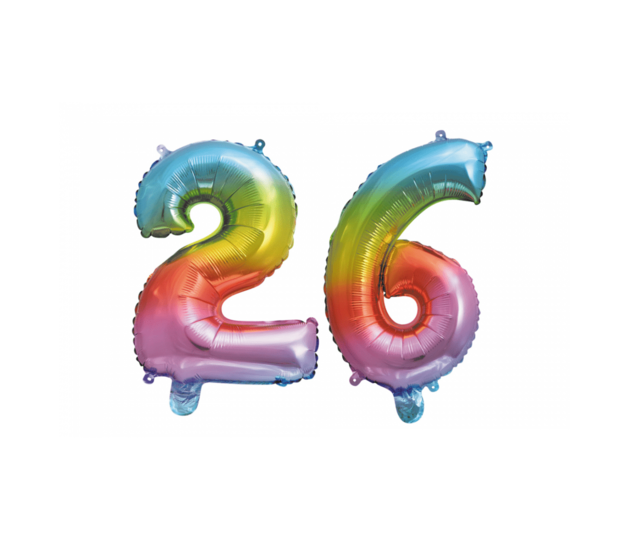 Folieballon 26 jaar Regenboog 41cm