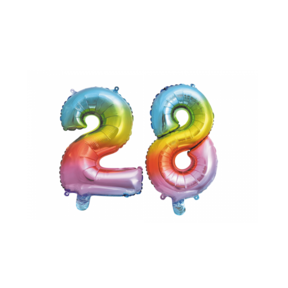 Folieballon 28 jaar Regenboog 41cm