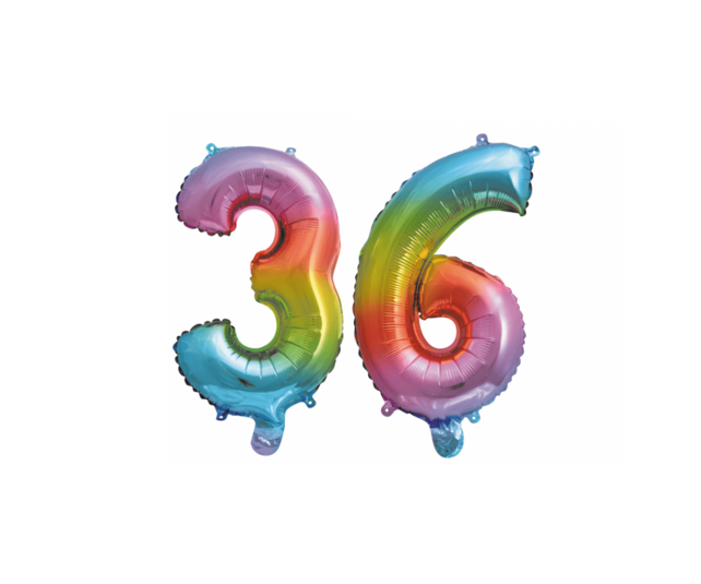 Folieballon 36 jaar Regenboog 41cm Folieballon 36 jaar Regenboog 41cm