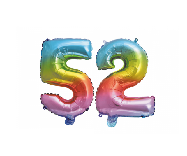 Folieballon 52 jaar Regenboog 41cm
