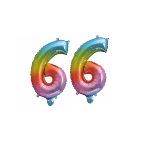 Folieballon 66 jaar Regenboog 41cm