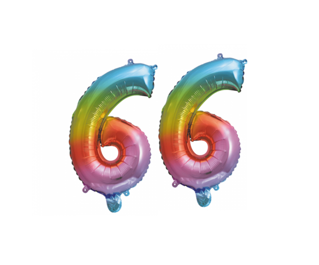 Folieballon 66 jaar Regenboog 41cm