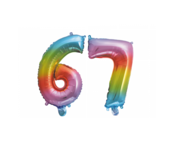 Folieballon 67 jaar Regenboog 41cm