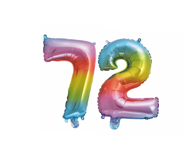 Folieballon 72 jaar Regenboog 41cm