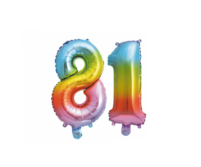 Folieballon 81 jaar Regenboog 41cm