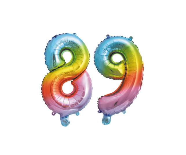 Folieballon 89 jaar Regenboog 41cm Folieballon 89 jaar Regenboog 41cm