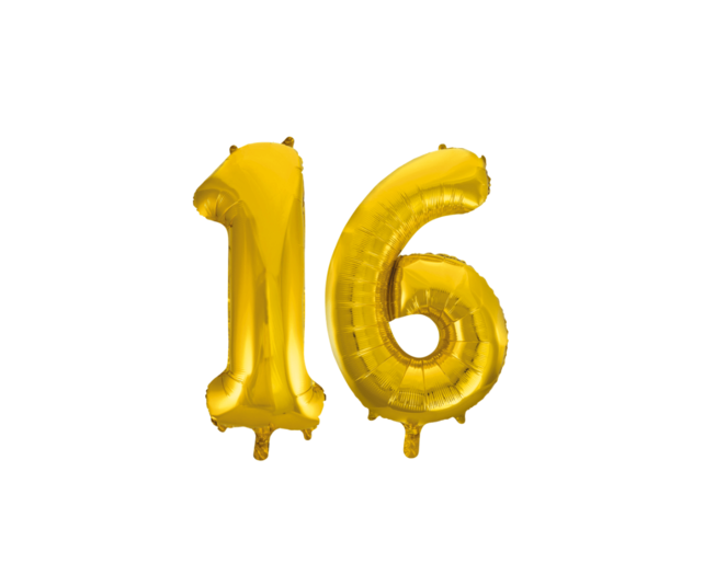 Folieballon 16 jaar Goud 86cm