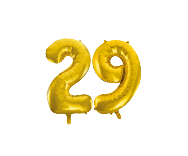 Folieballon 29 jaar Goud 86cm