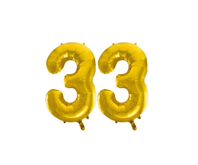 Folieballon 33 jaar Goud 86cm