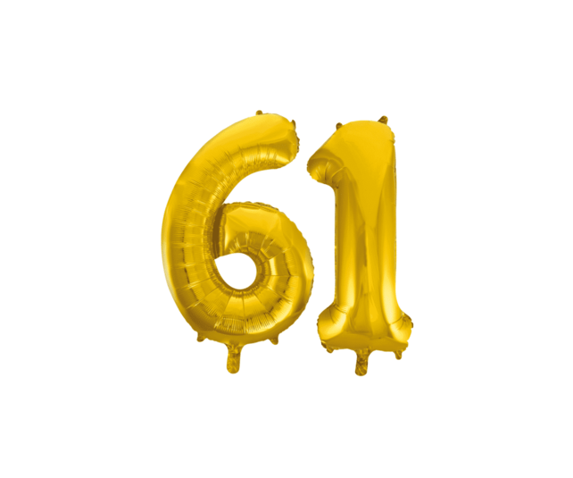 Folieballon 61 jaar Goud 86cm