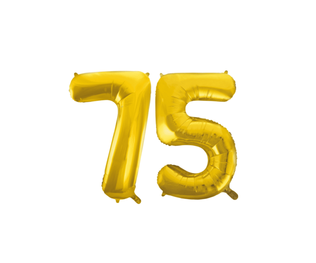 Folieballon 75 jaar Goud 86cm