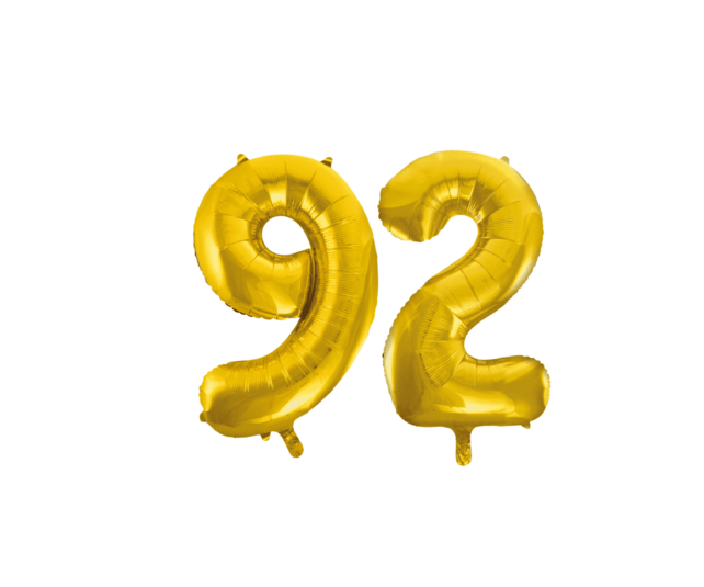 Folieballon 92 jaar Goud 86cm