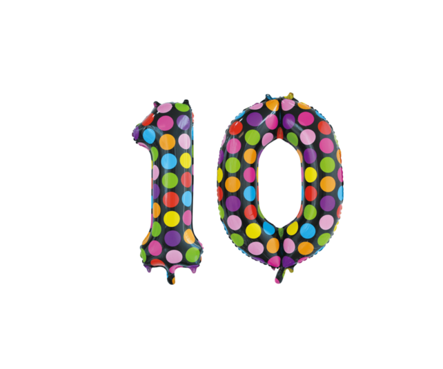 Folieballon 10 jaar stippen 86cm