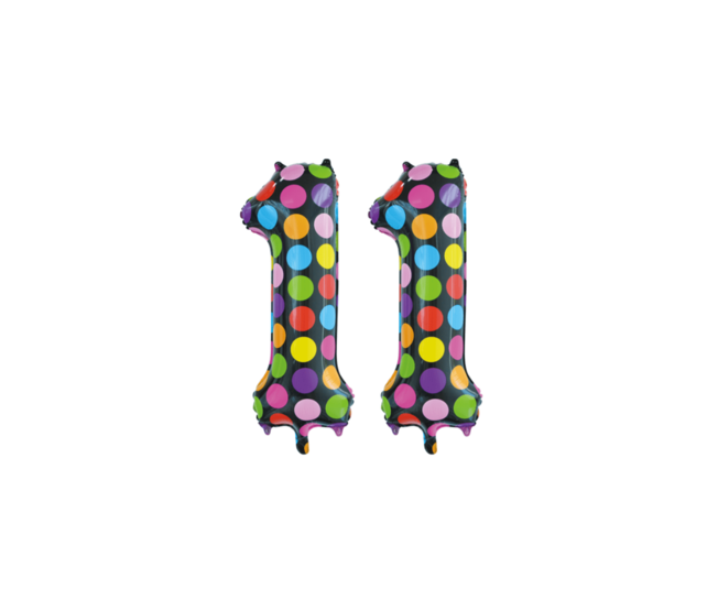 Folieballon 11 jaar stippen 86cm