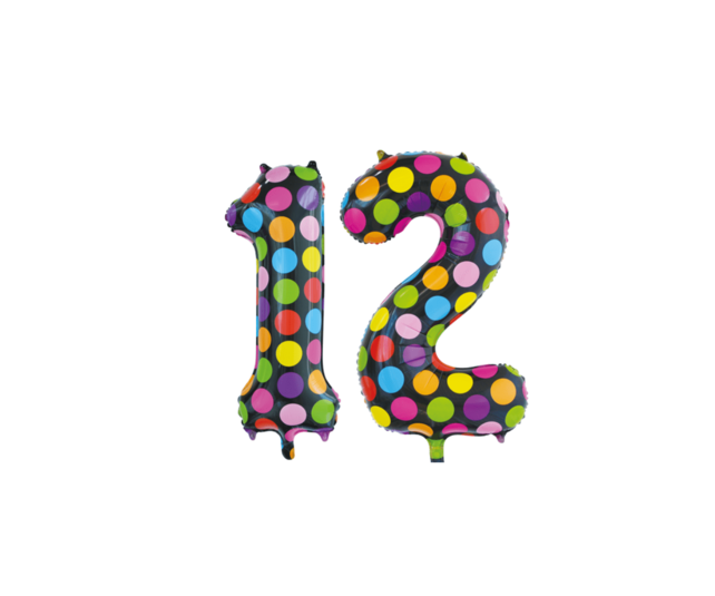 Folieballon 12 jaar stippen 86cm
