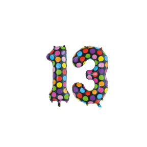 Folieballon 13 jaar stippen 86cm