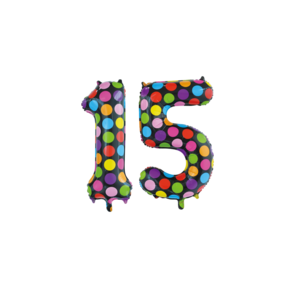 Folieballon 15 jaar stippen 86cm