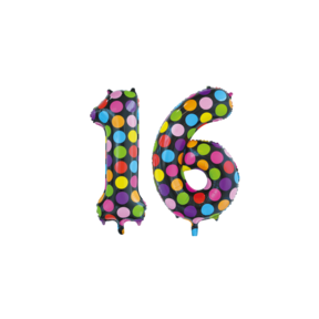 Folieballon 16 jaar stippen 86cm
