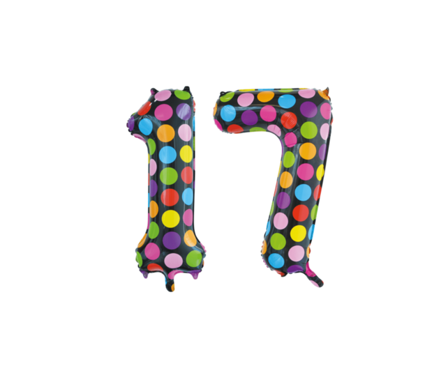 Folieballon 17 jaar stippen 86cm
