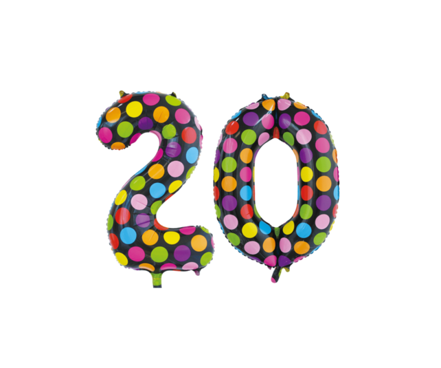 Folieballon 20 jaar stippen 86cm Folieballon 20 jaar stippen 86cm