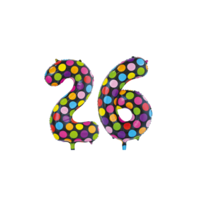 Folieballon 26 jaar stippen 86cm