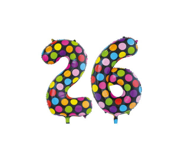 Folieballon 26 jaar stippen 86cm