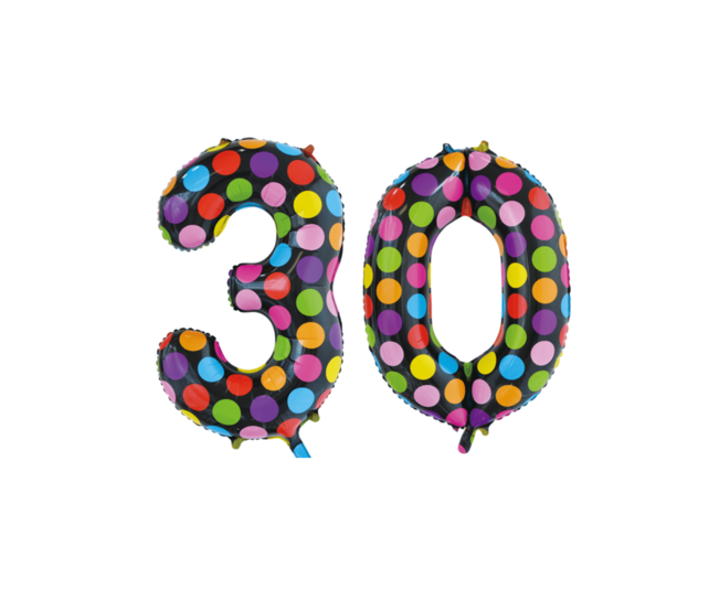 Folieballon 30 jaar stippen 86cm Folieballon 30 jaar stippen 86cm