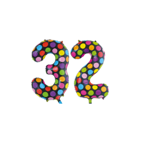 Folieballon 32 jaar stippen 86cm