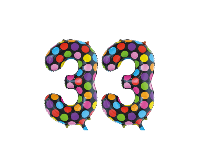 Folieballon 33 jaar stippen 86cm