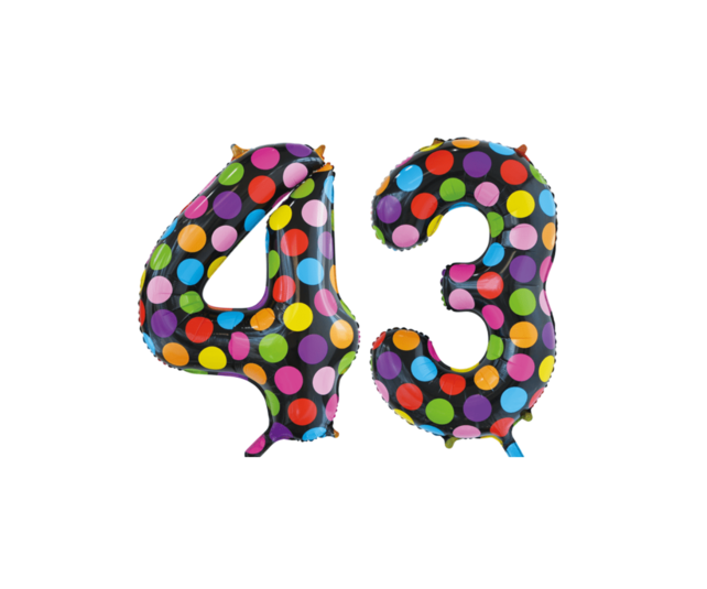 Folieballon 43 jaar stippen 86cm