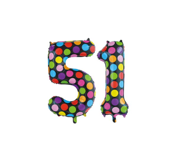 Folieballon 51 jaar stippen 86cm