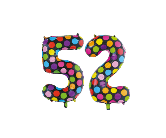 Folieballon 52 jaar stippen 86cm Folieballon 52 jaar stippen 86cm