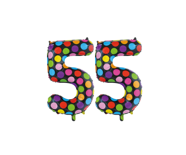Folieballon 55 jaar stippen 86cm