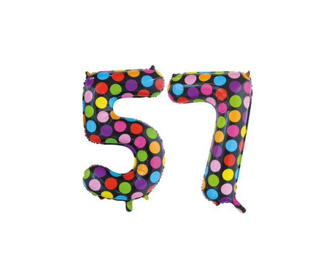 Folieballon 57 jaar stippen 86cm