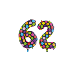 Folieballon 62 jaar stippen 86cm