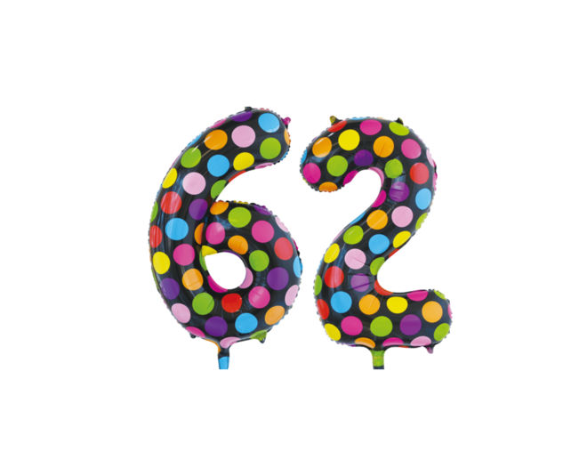 Folieballon 62 jaar stippen 86cm