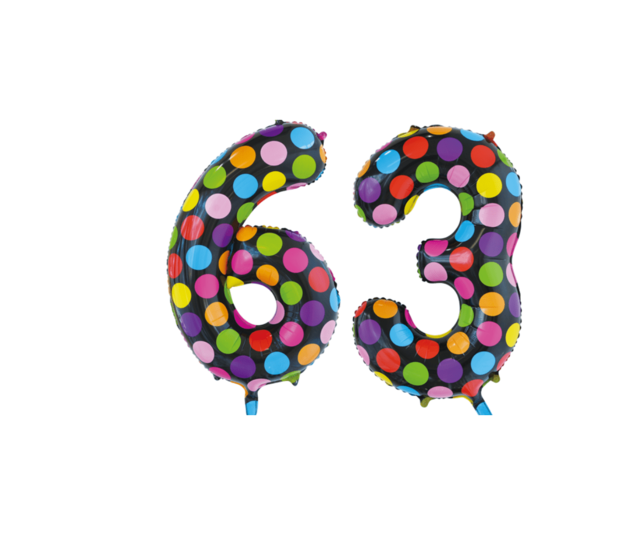 Folieballon 63 jaar stippen 86cm Folieballon 63 jaar stippen 86cm