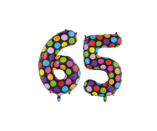 Folieballon 65 jaar stippen 86cm
